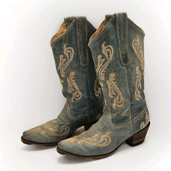 Corral Women's Turquoise Blue Cortez Cowboy Snip Toe Boots Style R1973 Sz 7.5 M - Picture 1 of 16